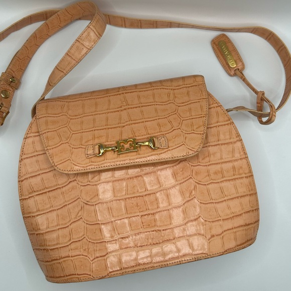 Escada Handbags - Escada Tan Crocodile-Embossed Crossbody Bag